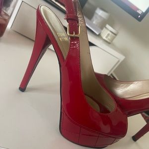 Stuart Weitzman red platform pump slingback